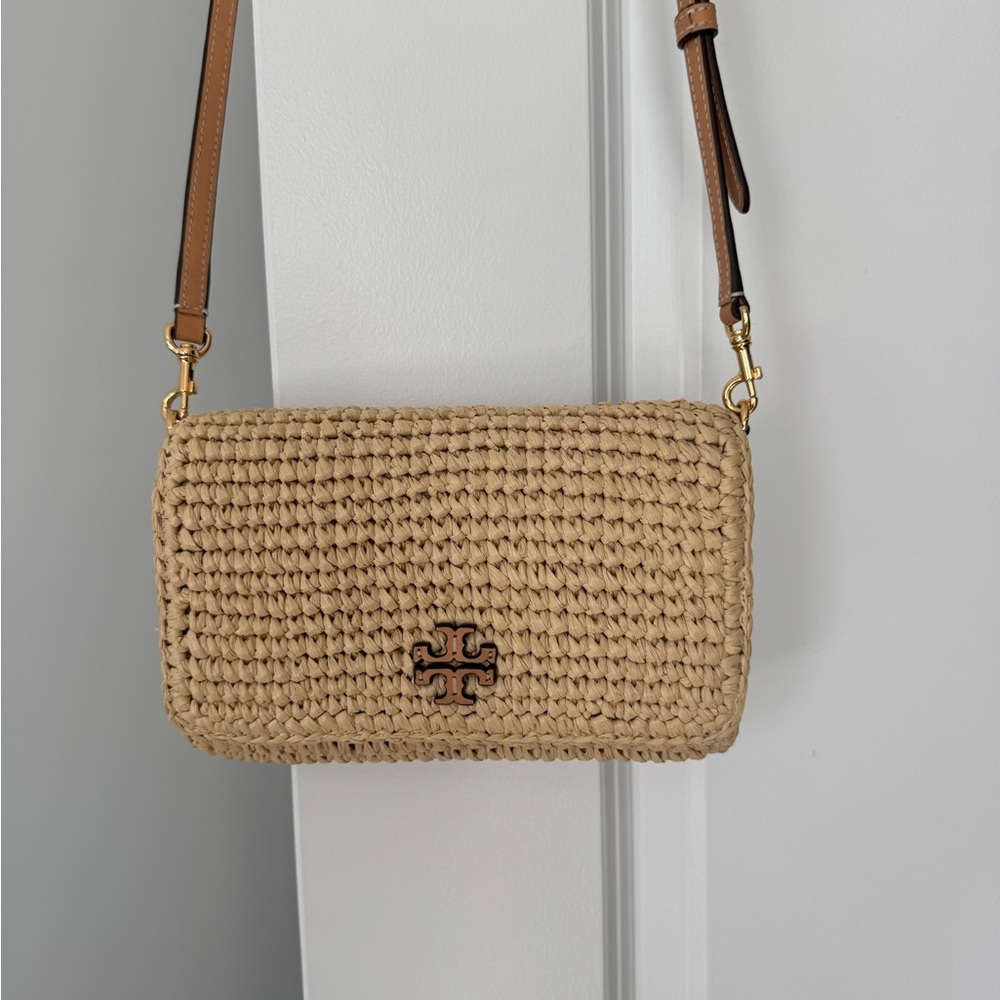 Tory Burch Tan and Brown Crossbody Bag with Woven Design